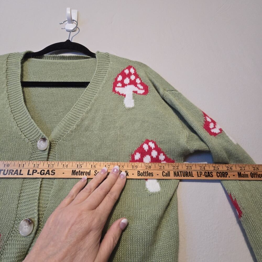 Mushroom Cropped Cardigan Womens LG Green Bohemian Cottage Goblin Woodsy Fairy - Picture 5 of 7